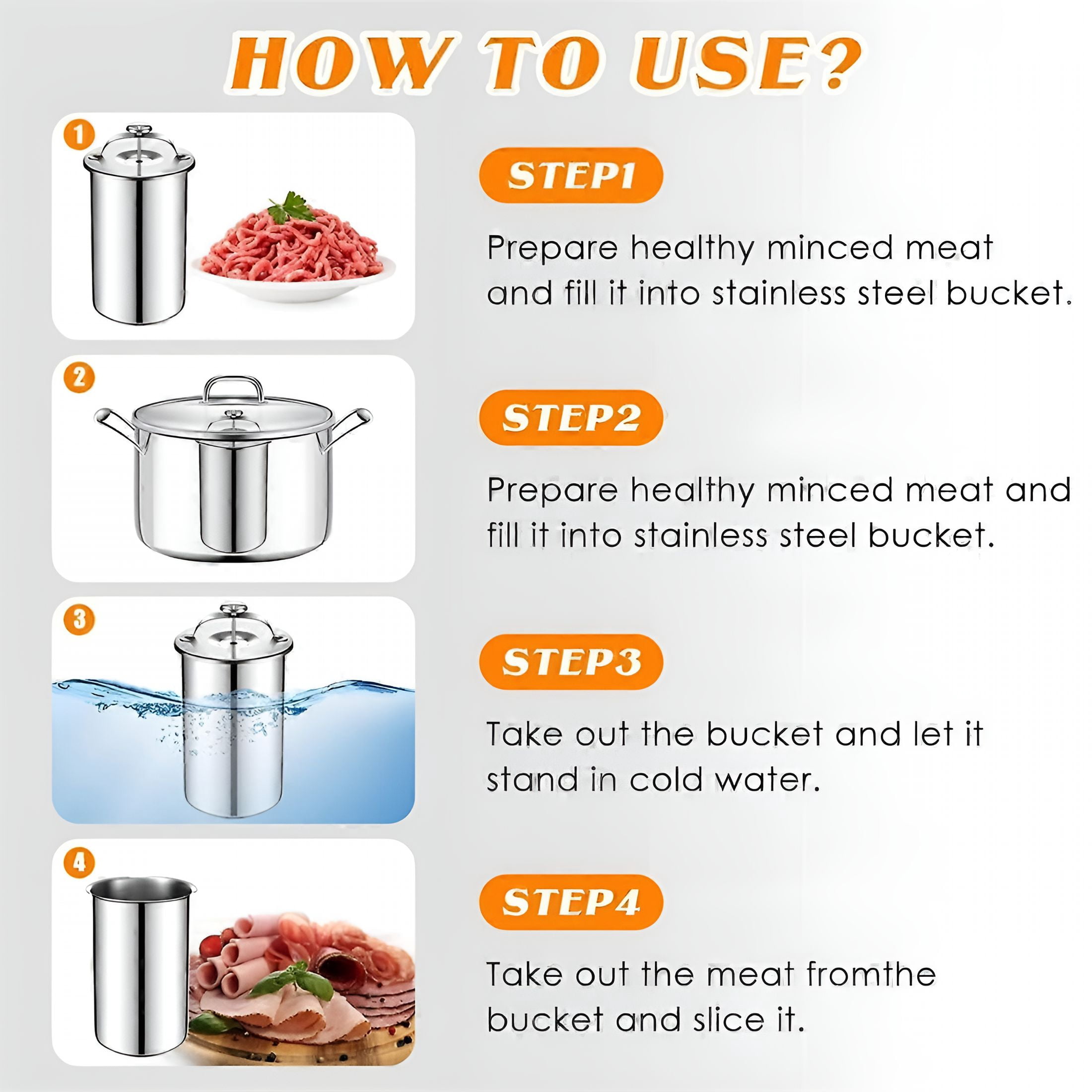 EXLEAF Meat Press Maker Stainless Steel Ham Press Maker with Thermometer Sandwich Deli Meat Press Bacon Ham Maker for Making Silver Deli Press for Meats