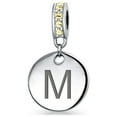 thumbnail image 1 of Monogramme Initial Topaze Jaune Simulée Accent Cristal Forme Disque Rond Pendentif Perle Charme.925 Argent Sterling pour Femmes Adolescentes Bracelet Européen, 1 of 6
