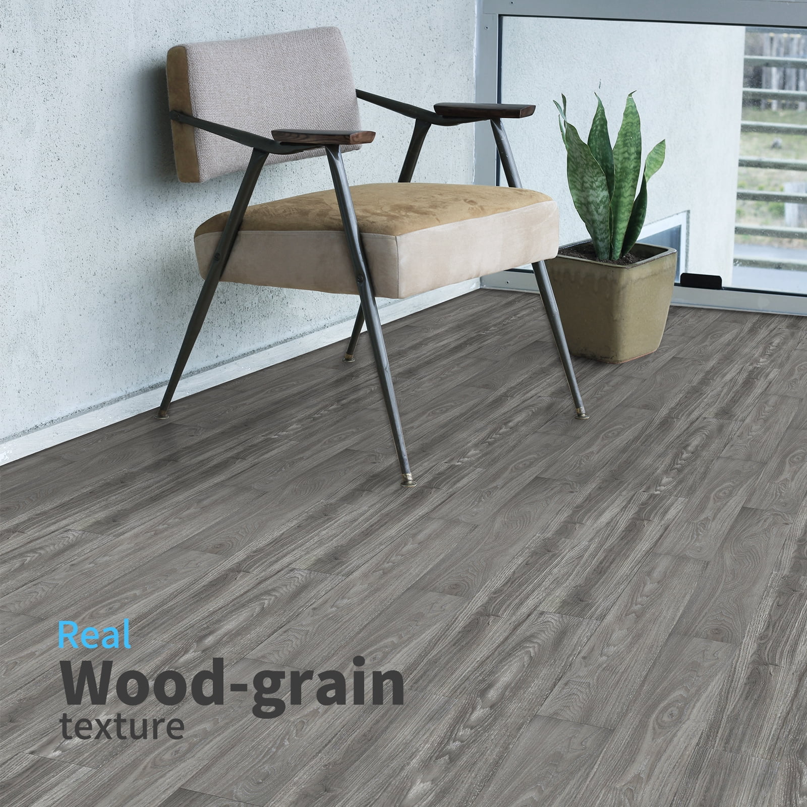 Art3d Self-Adhesive Flooring Peel and Stick Floor Tile Vinyl Wood Plank 36-Pack 54 Sq.Ft-Grey