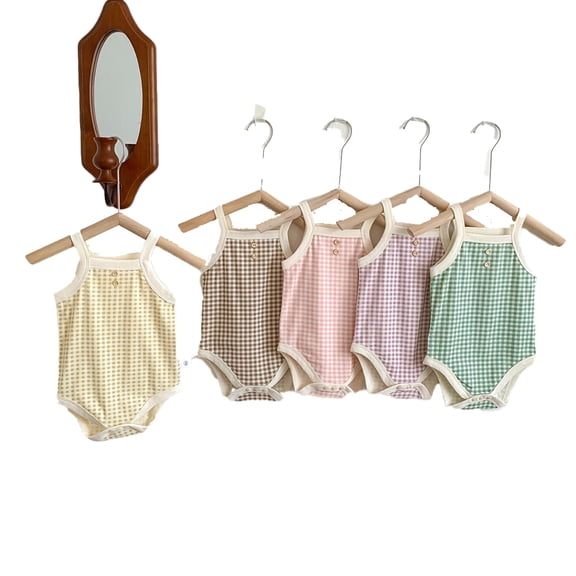 LYMAYTER 3M-24M ‌‌Infant Girls Baby Spaghetti Strap Sleeveless Cotton Bodysuit One-Piece Summer Set‌
