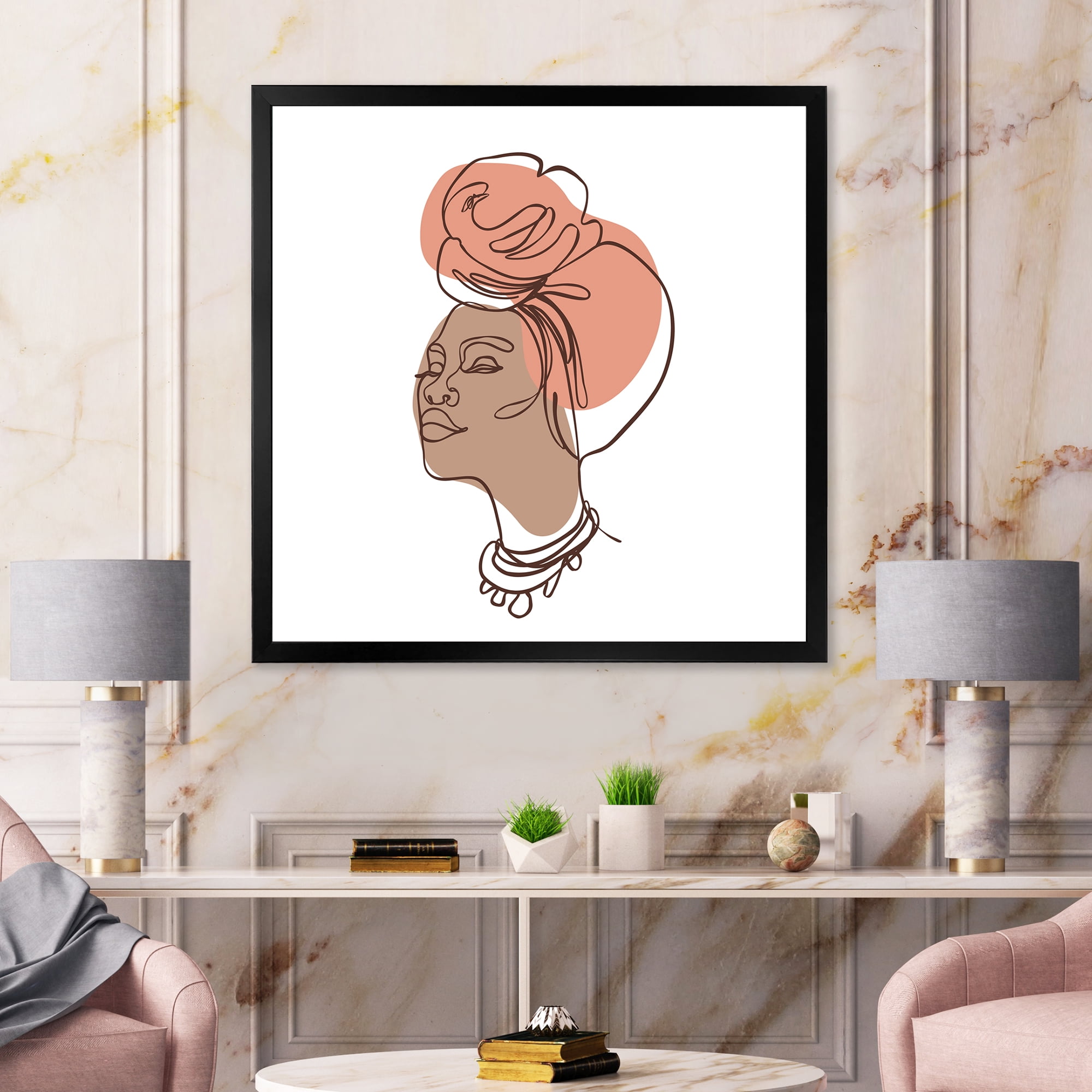 Designart 'One Line Portrait of Afro American Woman IV' Modern Framed Art Print