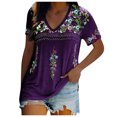 thumbnail image 1 of Blouse Décontractée pour Femme à Col en V avec Imprimé, T-Shirt à Manches Courtes, Hauts d'Été, 1 of 9
