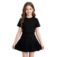 thumbnail image 3 of CPNG Girls Uniform Pleated Skirts with Bow Decor Solid Color High Waist A-line Casual Pleated Skirts with Lining Shorts(Black,3-4 Years), 3 of 9