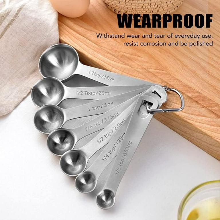 Measuring Spoons Stainless Steel Set of 7 Heavy Duty Metal Teaspoon for  Measuring Dry and Liquid Ingredients