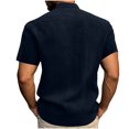 thumbnail image 3 of ibuvkizy Shirts for Men Summer Short Sleeve with Button Down Solid Color Casual Tops Navy,S, 3 of 6
