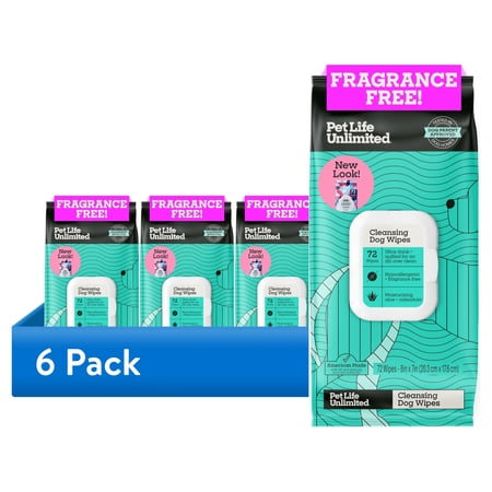 (6 pack) Pet Life Unlimited Cleansing Dog Wipes 72ct Fragrance Free