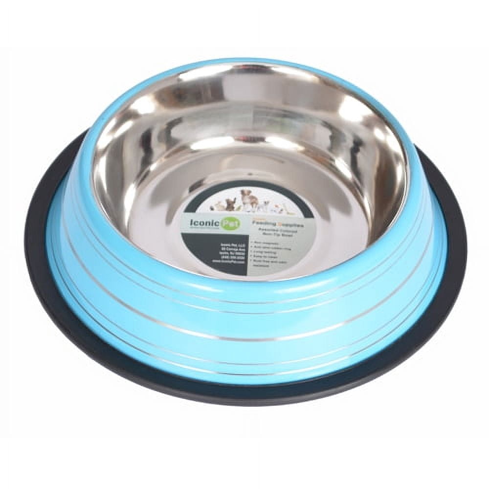 Iconic Pet 2-Pack Color Splash Stripe Non-Skid Pet Bowl, For Dog or Cat, Blue, 32 Oz, 4 Cup