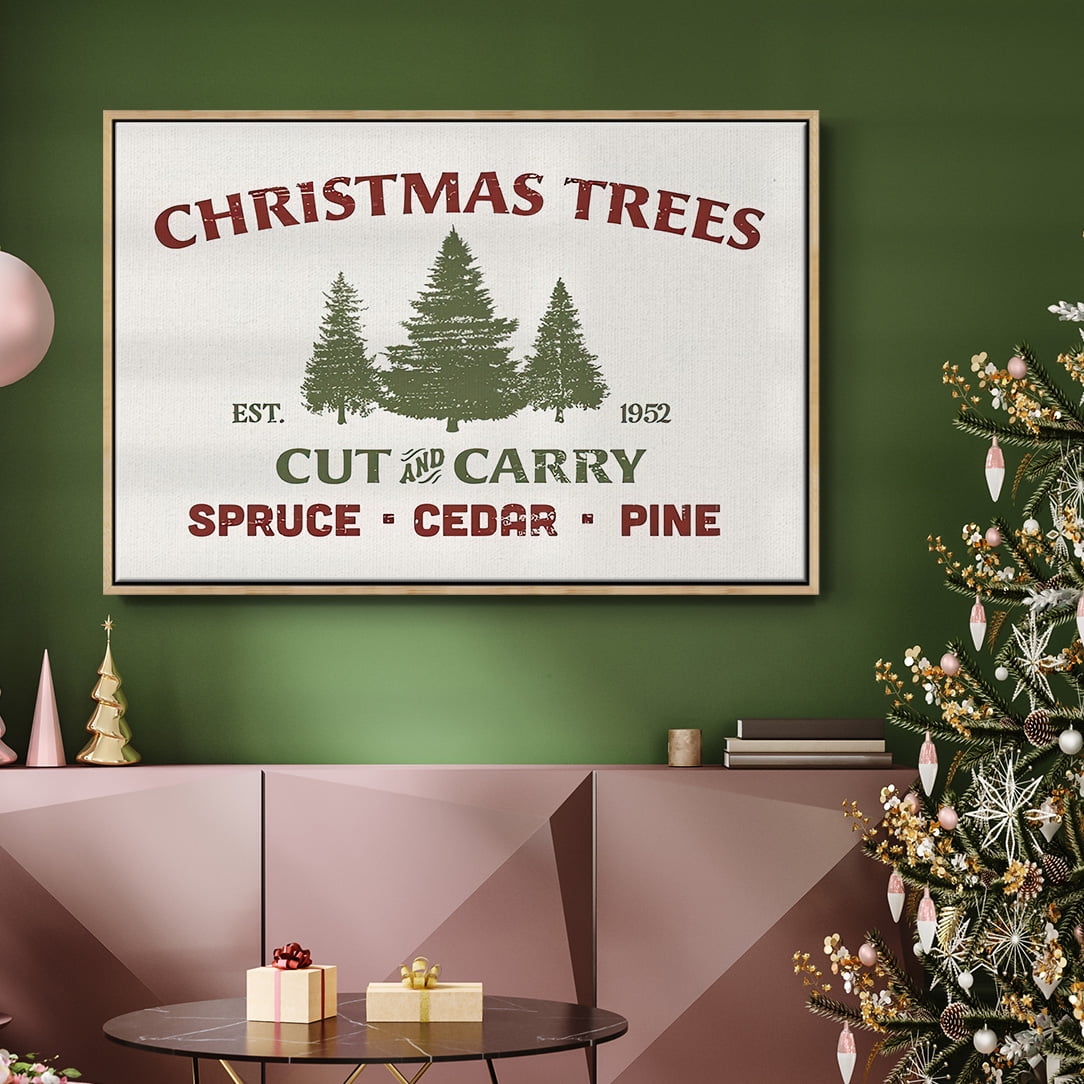 Christmas Farm Sign I - Framed Gallery Wrapped Holiday Canvas - 27 x 41 - Natural Wood Frame