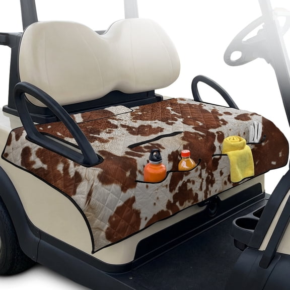 Whosucclay Highland Cow on Cowhide Quilted Golf Cart Seat Covers, Scratch-resistant Durable Golf Cart Accessories for EZGO 2-Seater Golf Cart Yamaha Stay in Place