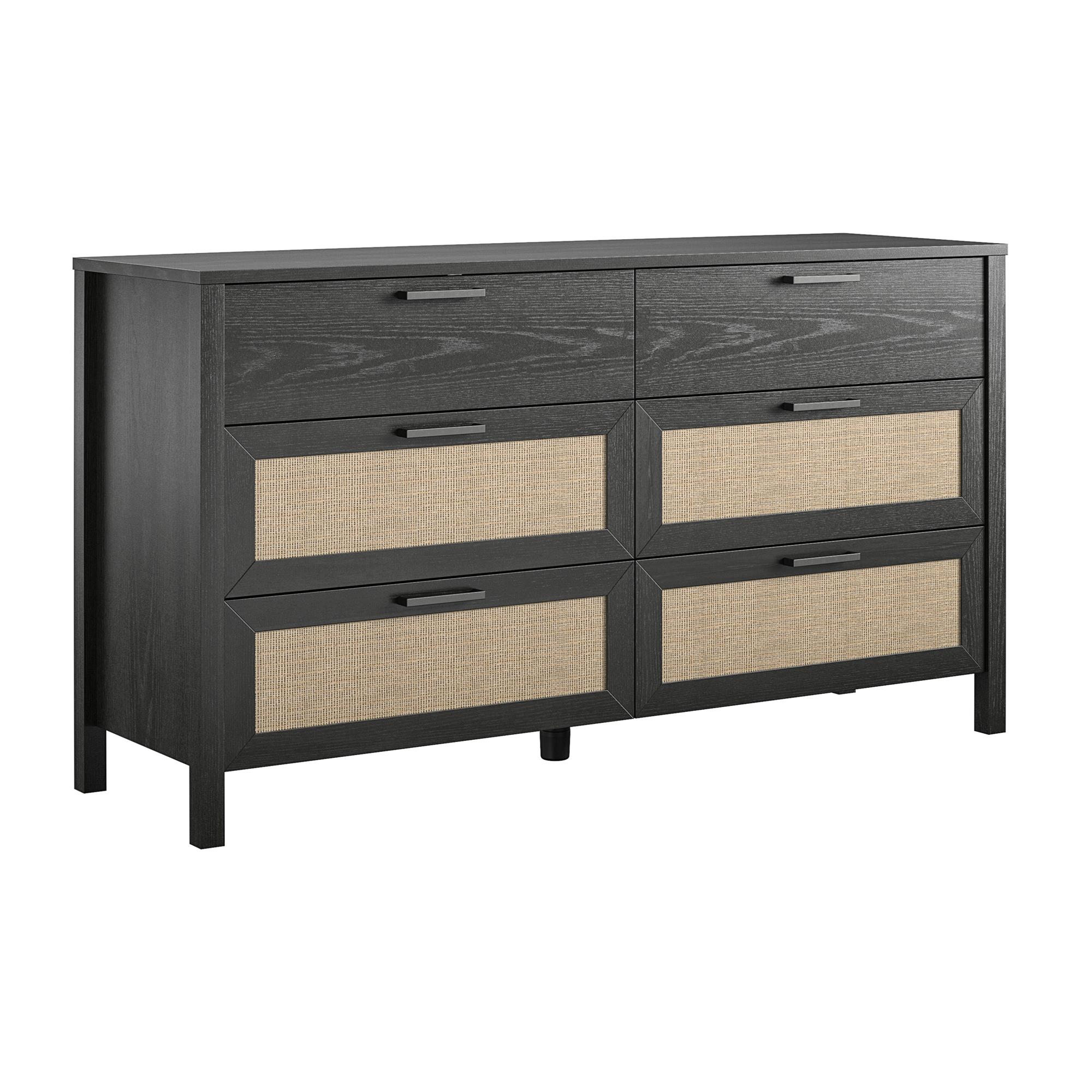 Ameriwood Home Wimberly 6-Drawer Dresser, Black Oak with Faux Rattan - image 4 of 16