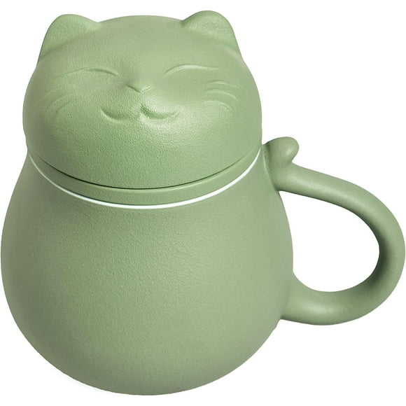 Ceramic Tea Cup with Infuser and Lid, Tea Mug with Cute Cat Design Filter for Steeping Loose Leaf, Gift for Holiday Birthday Warm House.