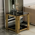 thumbnail image 3 of Black Glass End Table Modern Living Room Table Sofa Side Table 1 Pcs, Luxury Gold Stainless Steel Metal Leg Square Tempered Glass Small Corner Tables (Black, End Table 1pcs), 3 of 7