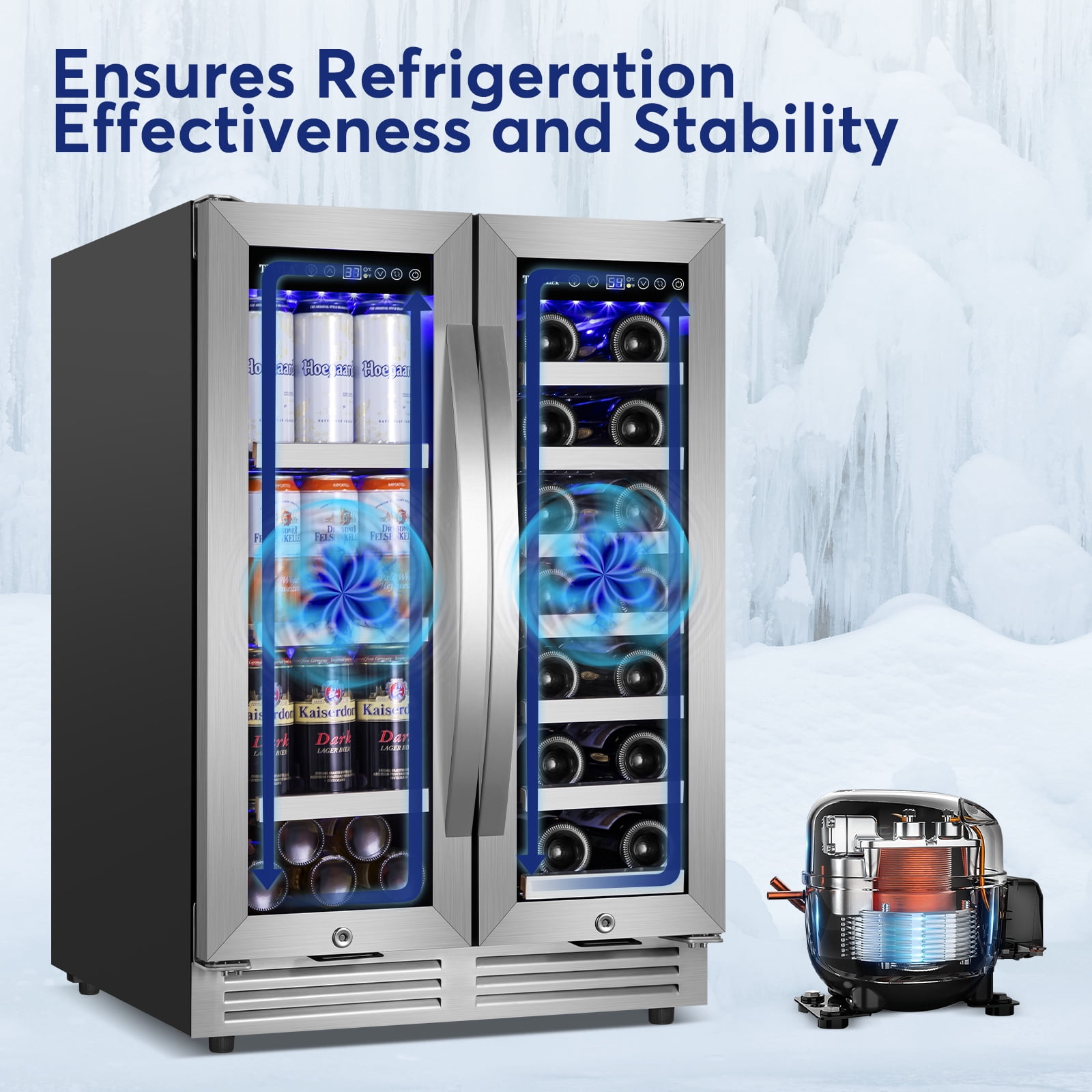 Tittla 24 Inch Wine and Beverage Refrigerators Cooler,18-Wine Bottles and 57 Cans,Dual Zone,Under Counter