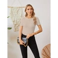 thumbnail image 3 of Women's Crew Neck Ribbed Fitted Shirt, Basic Short Sleeves Slim Fit Tops Summer T-Shirt 2024, 3 of 6