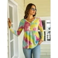 thumbnail image 3 of CALIPESSA Womens Fall Waffle Knit Tie Dye Tunic Peplum Tops Long Sleeve Casual Flowy Multicolor Henley Shirt, 3 of 5