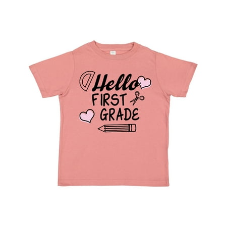 

Inktastic Hello 1st Grade with Hearts and School Supplies Boys or Girls Toddler T-Shirt