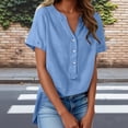 thumbnail image 3 of Gytharion Women's T-Shirts Summer Casual Short Sleeve V-Neck Top Fashion Solid Button Cotton Linen Beach Shirts for Women, 3 of 7