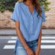 thumbnail image 1 of TaTaai Summer V Neck Casual Top, Women's Half Button Open Front Design, Linen Inspired Short Sleeve Solid Color Shirt Gift, 1 of 9