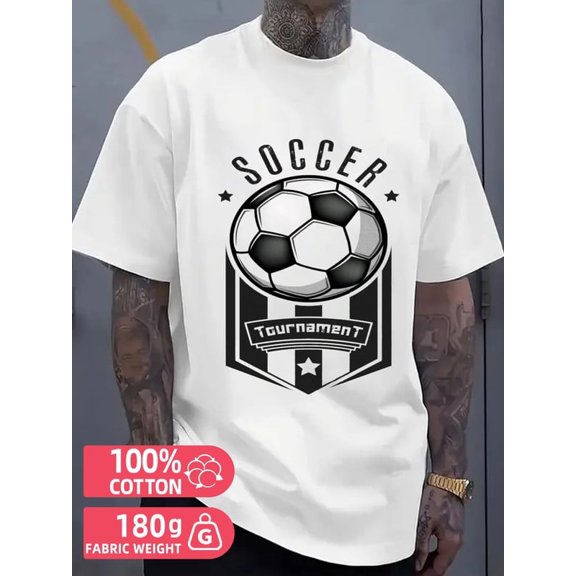 Greenink Soccer Tournament Tee mens white 180G Cotton Daytime and weekend wear Casual Unisex Shirt Graphic tshirts Retro Unisex Shirt Printed tshirts Basic Unisex Shirt
