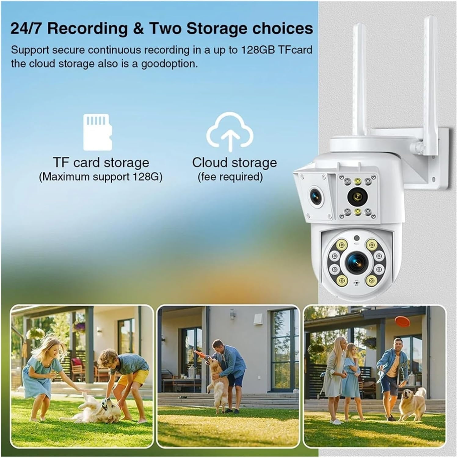 1080P WiFi Camera Outdoor Multi Lens Surveillance Camera, Two Way Intercom Night Vision Baby Monitor
