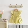 thumbnail image 2 of Mercatoo Girl's Solid Color Fly Sleeve Dress 𝐅lutter 𝐑uffle 𝐇em A-Line Su𝐧dress Casual Swing Midi P𝐚rty Dress for Kids, 2 of 4