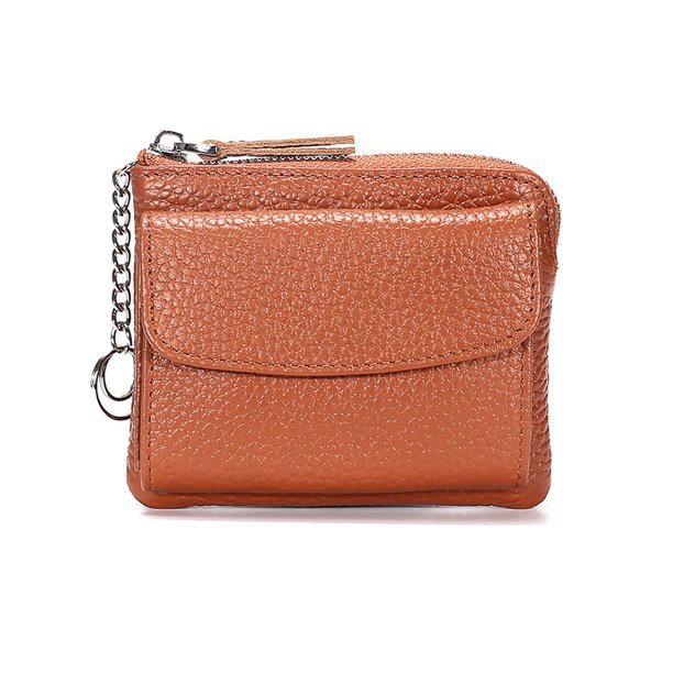 Monedero de piel auténtica multicapa, sencillo, mini, con cremallera, para mujer, pequeño, tarjetero