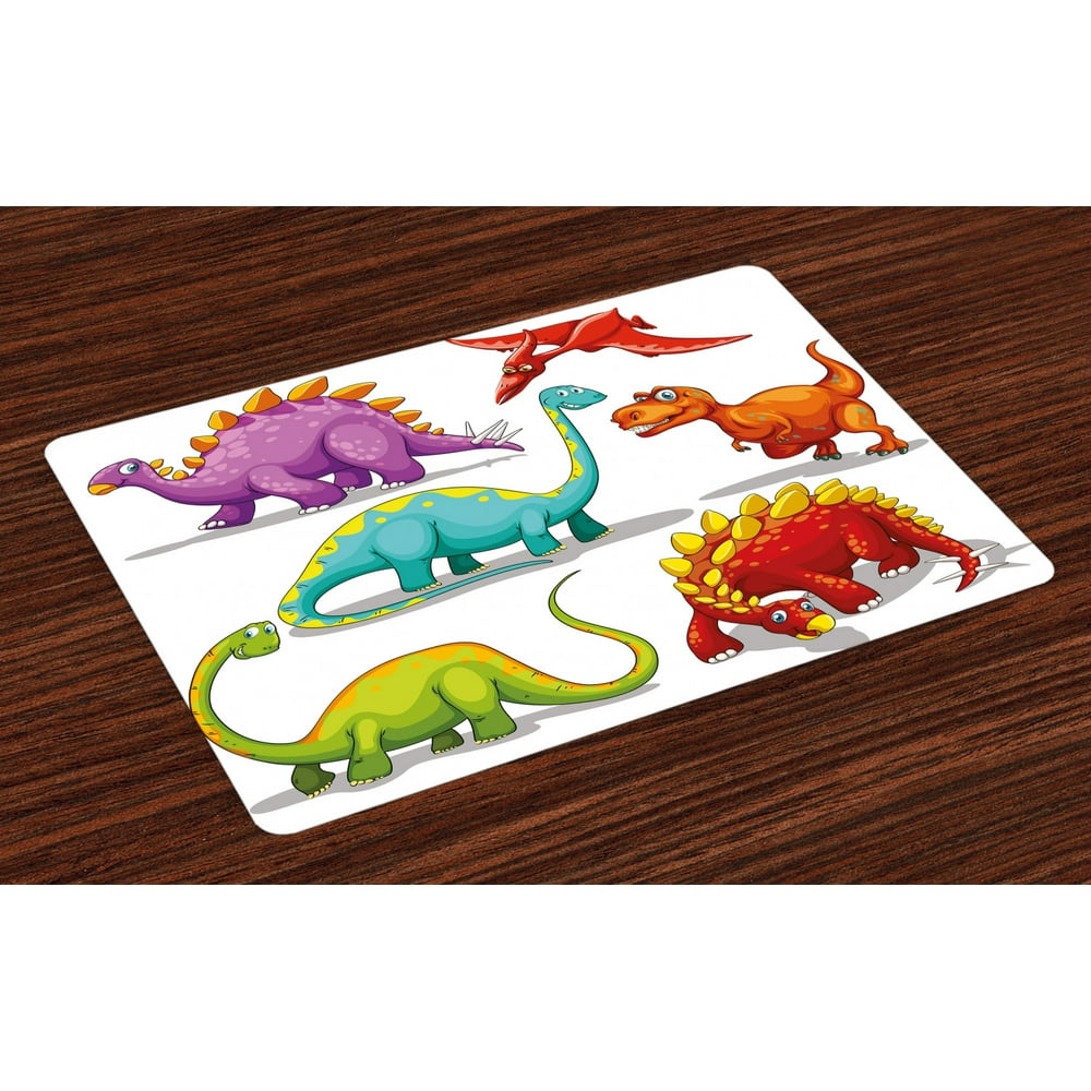Dinosaur Placemats Set of 4 Colorful Funny Different Dino Collection