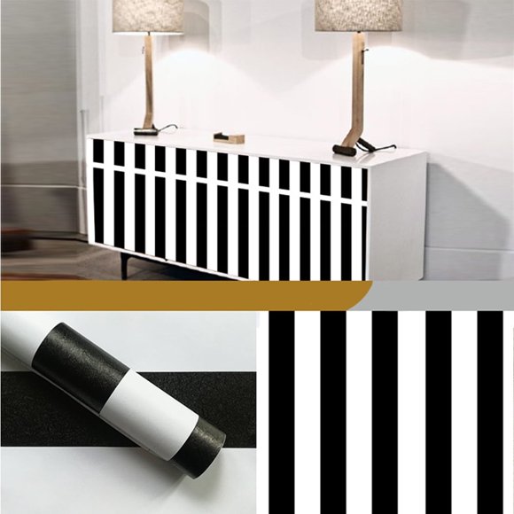 YOPTOP Striped Peel and Stick Wallpaper Black and White Self-Adhesive Wallpaper 394"x17.7" Removable Contact Paper Waterproof Wallpaper for Livingroom Cabinets Shelves Drawer Liner Decor Vinyl Roll