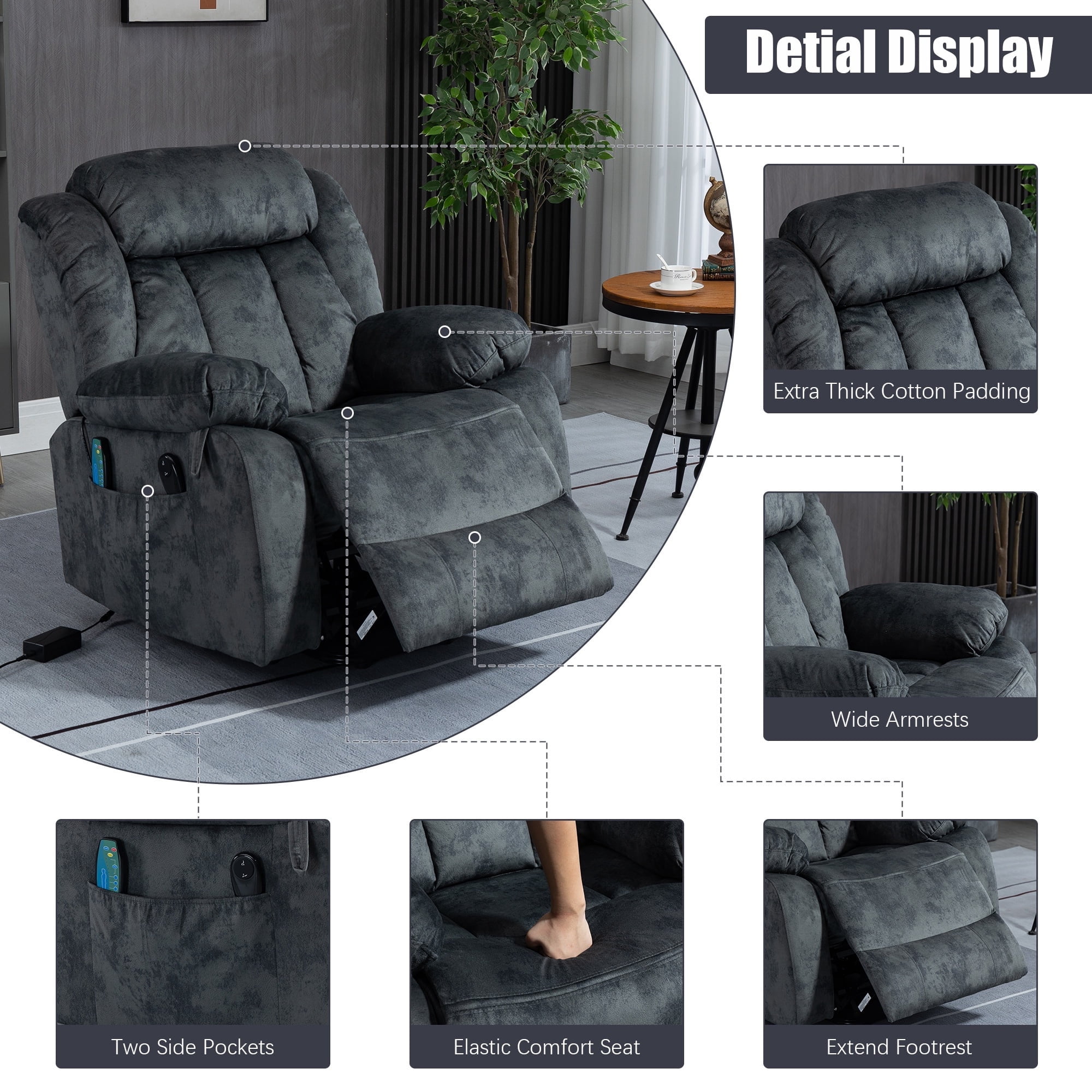 Aukfa Power Lift Recliner with Massage&Heat for Elderly, 23" Deep Seat Armchair, Infinite Position, Gray