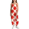 thumbnail image 2 of OGLCCG Girls Wide Leg Jumpsuit Kids Casual Sleeveless Romper Floral Printed Adjustable Spaghetti Strap Overalls with Pockets 5-14 Years, 2 of 8