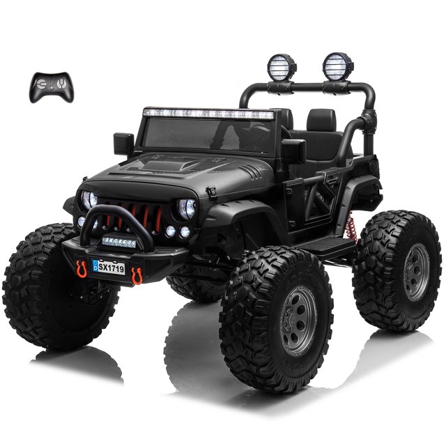 VOLTZ TOYS Lifted Monster Jeep 24V 2 Seater Classic Ride on Car with Remote Control, Leather Seat and EVA Tires