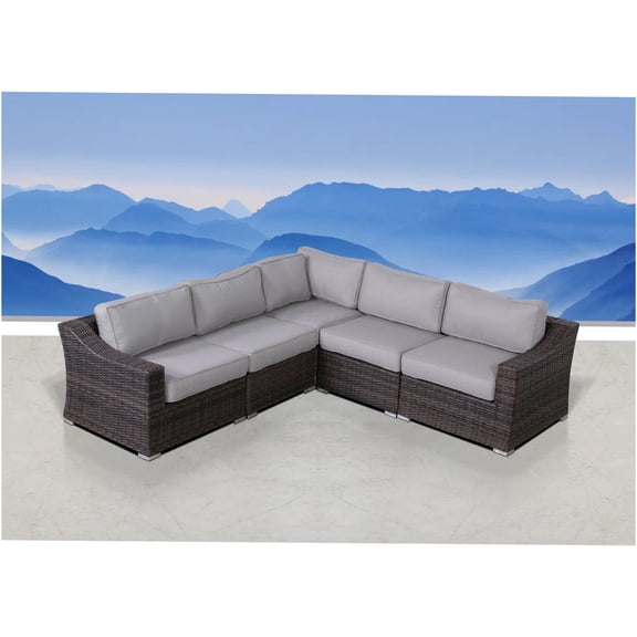 JERFIT 4-Person Outdoor Patio Sectional Sofa Set with Cushions, All-Weather PE Rattan Furniture for Garden, Porch, Poolside (Brown/Gray)