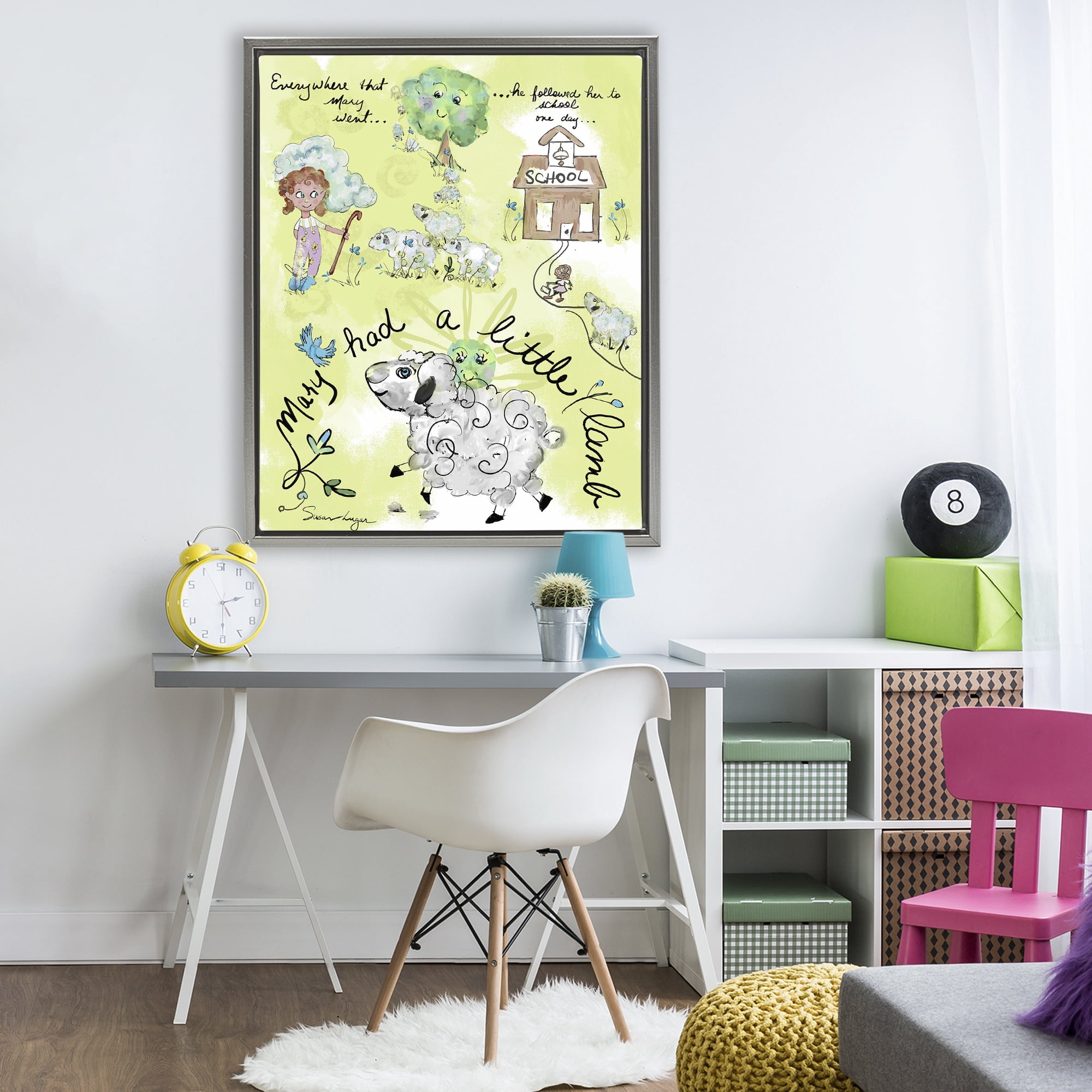 Stupell Industries Little Lamb Nursery Rhyme Gray Framed Floater Canvas Wall Art, design by Susan Lugar
