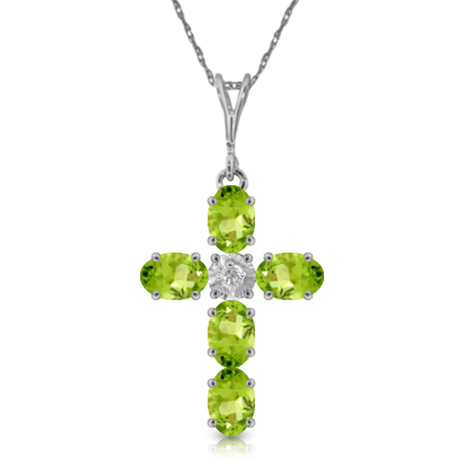 Galaxy Gold 14K Solid Gold Natural Peridot Cross Pendant Necklace for Women - White Gold Fine Jewelry