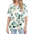 thumbnail image 4 of Women’s Casual Floral Print Five Sleeve Round Neck Button Half Sleeve Top Loose Fit Lightweight Blouse for Daily Wear Dark Green XL, 4 of 4