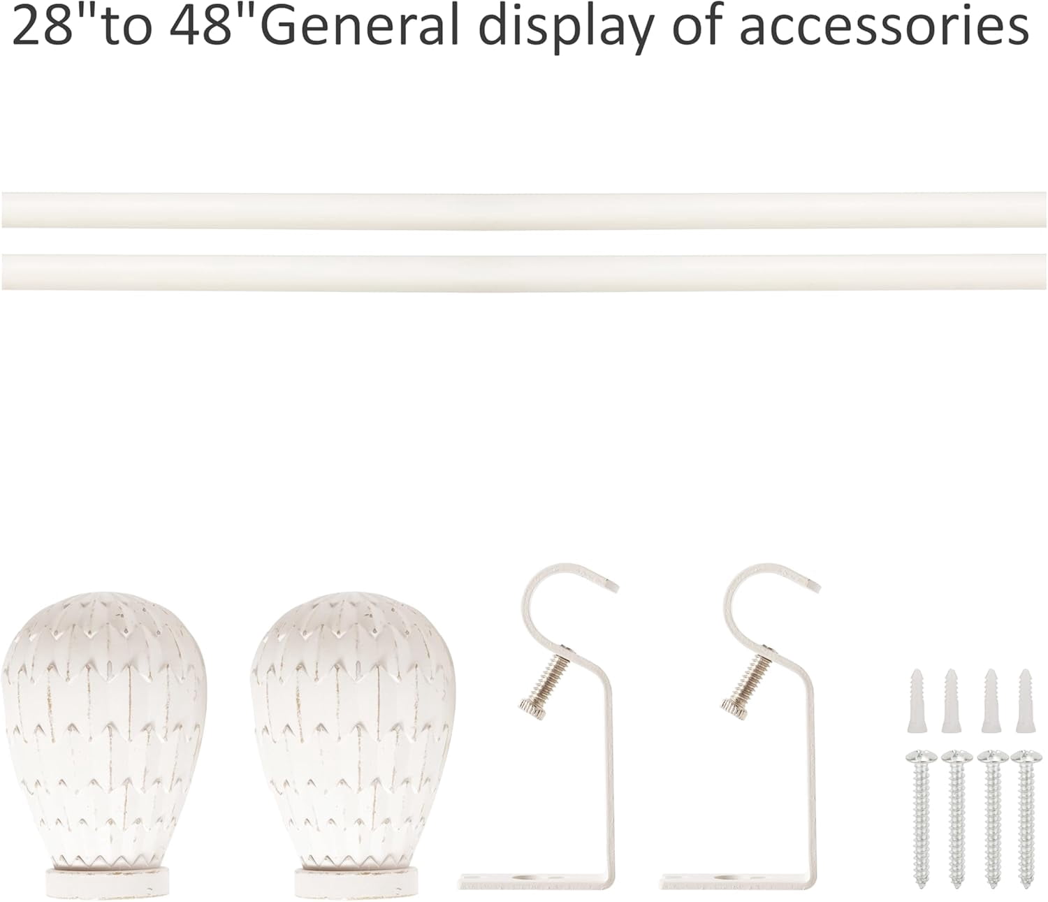 eTeckram 5/8" Single Curtain Rod with Brun Finials,Weathered White,28‘’-48‘’