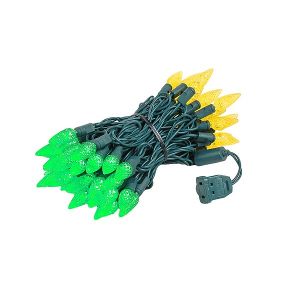 Novelty Lights 70 Light C6 LED Christmas Mini Light Set, Commercial Grade Outdoor String Lights, Green/Yellow, Green Wire, 24 Feet