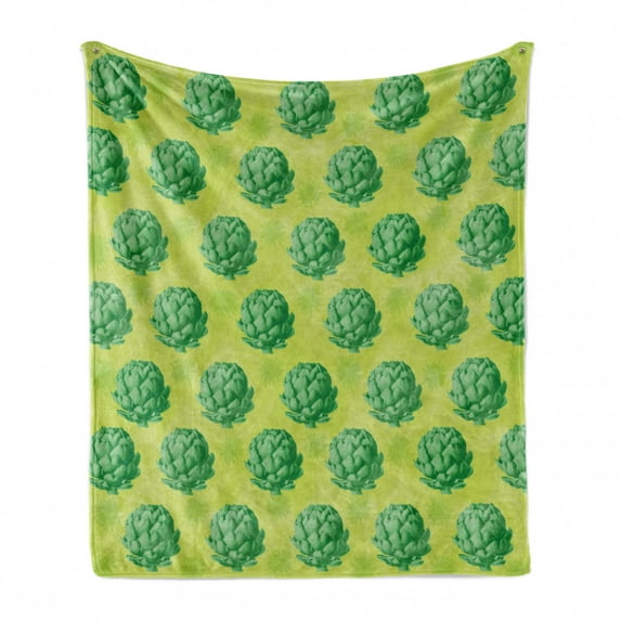 Artichoke Soft Flannel Fleece Throw Blanket, Field of Healthy Organic Artichokes Greens Vegan Vegetarian Way, Cozy Plush for Indoor and Outdoor Use, 70" x 90", Apple Green Fern Green, by Ambesonne