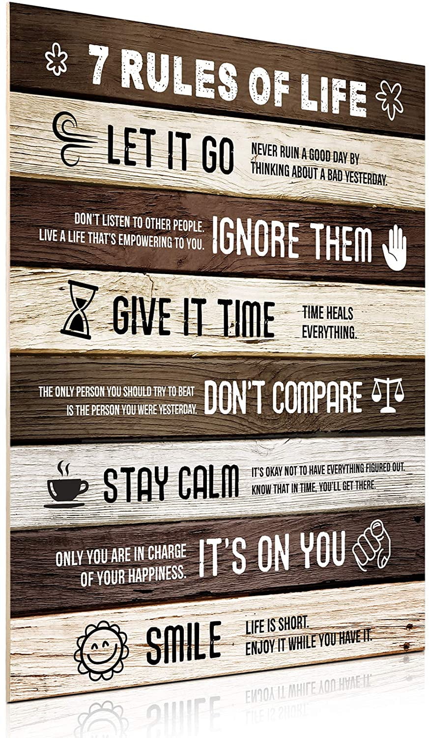 Mihiba 7 Rules of Life Motivational Quotes Poster Wooden Inspirational Poster Vintage Art Wall