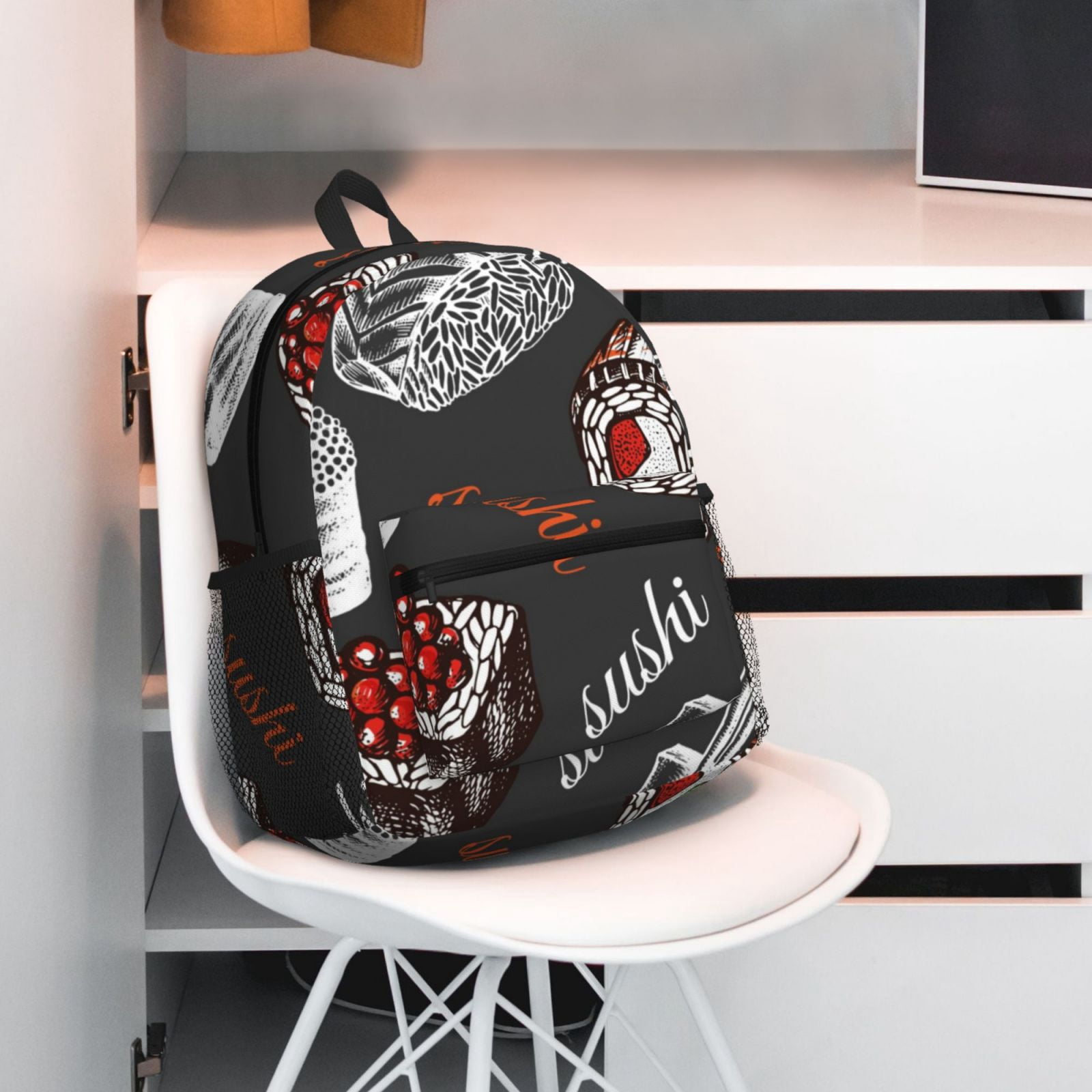 Vsdgher Japanese Sushi Hashi Print Unisex Large Capacity Bookbag Schoolbag Casual Daypack for High School/College/Teens/Travel/Work