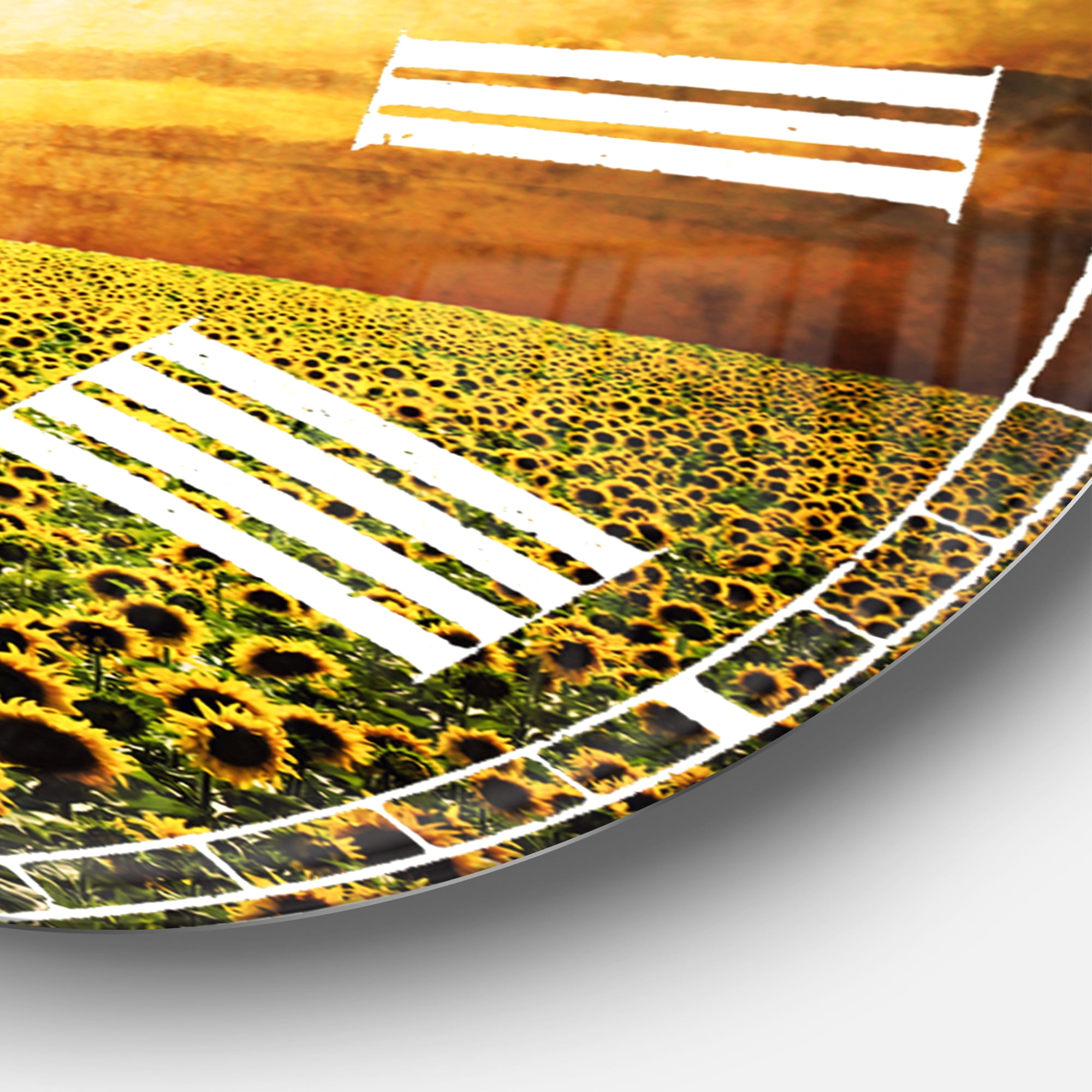 Designart 'Beauty Sunset over Sunflowers Field ' Modern wall clock