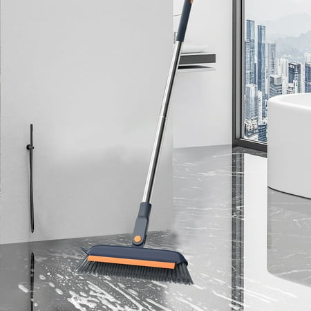 

Kugisaki Floor Scrub Silicone Brush with Long Handle 2 in 1 Scrape and Brush Tub and Tile Brush for Cleaning Bathroom Patio Kitchen Wall