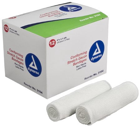 Dynarex Conforming Bandage  Polyester 1-Ply 4 Inch X 4-1/10 Yard Roll Shape NonSterile, Case of 96