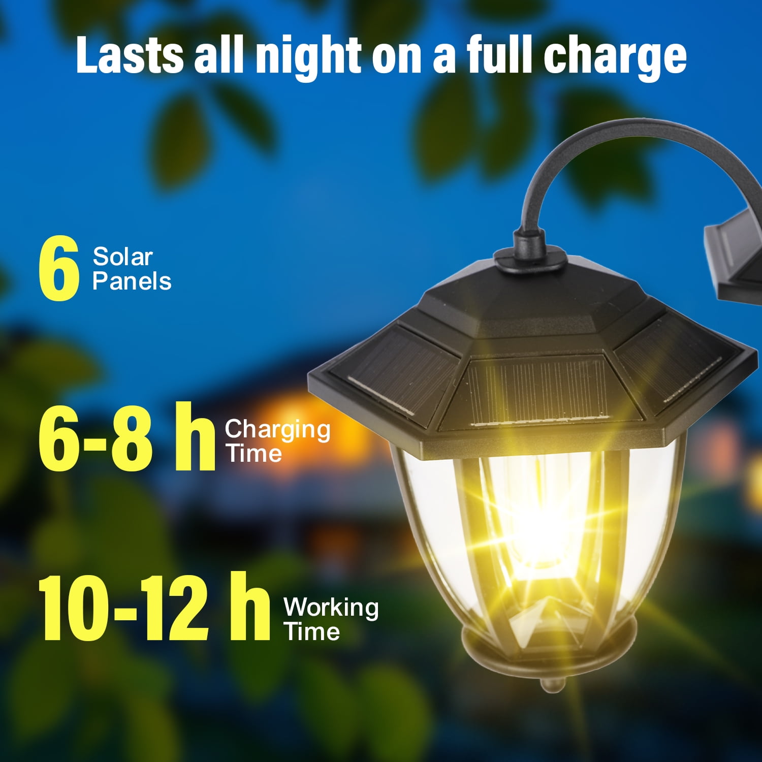 HOODINK 73" Aluminum Solar Lamp Post Light, 3-Head Solar Light Posts for Outside Waterproof, 90Lm Outdoor Lamps for Patio, Backyard, Front Porch Decor, Warm White, Replaceable Bulb