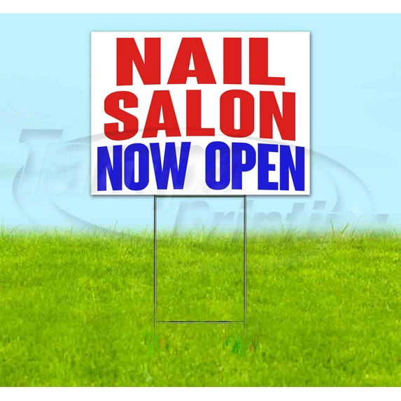 Nail Salon Now Open (18" x 24") Yard Sign, Includes Metal Step Stake