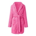 thumbnail image 2 of Women Coral Velvet Nightgown Women's Winter Nightgown Thick Plush Warm Hooded with Adjustable Lace Up Belt Solid Color for Great Water Absorption, 2 of 8