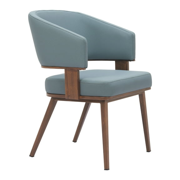 Poise Dining Chair Azure Gray & Walnut Dining Chair, Modern Style, Plush and durable faux leather fabric, Plywood, Indoor Dining