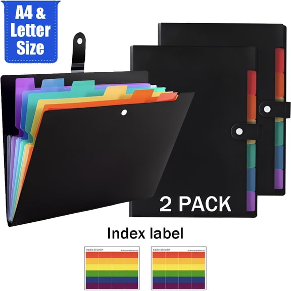 7-Pocket Expanding File Folder – 2 Pack, Durable Accordion Organizer for Letter/A4 Size Documents, Portable & Expandable, Ideal for Office, School & Home Use