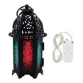 thumbnail image 1 of Farol de vela de hierro antiguo con luz LED cálida para decoración del hogar estilo castillo de vidrio de colores, 1 of 8