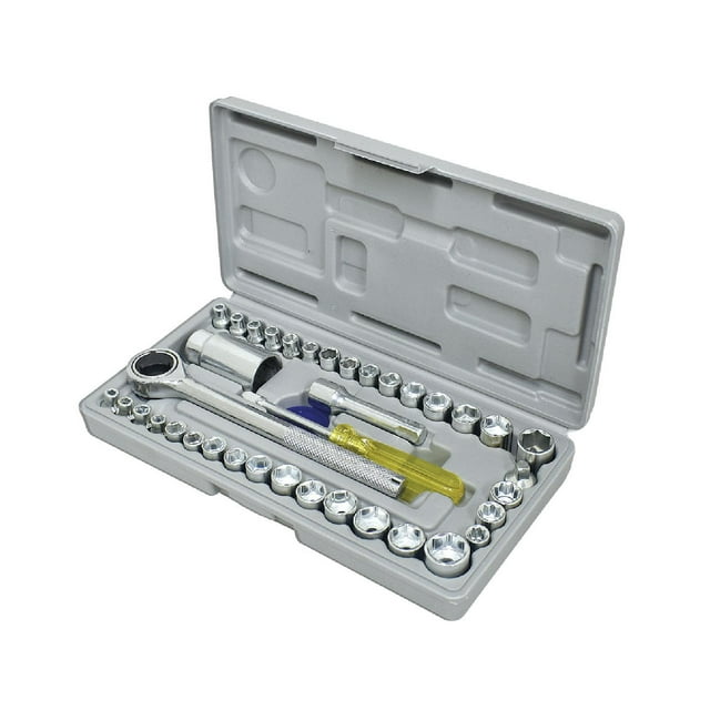 Juego De Dados Adir 40 Piezas Con Matraca Autocle Estuche Gris